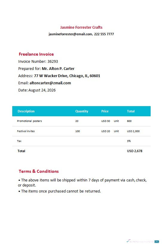 Download Free Freelance Invoice Form Template Photoshop template